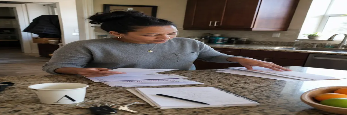 Person organizing mail and paperwork at home